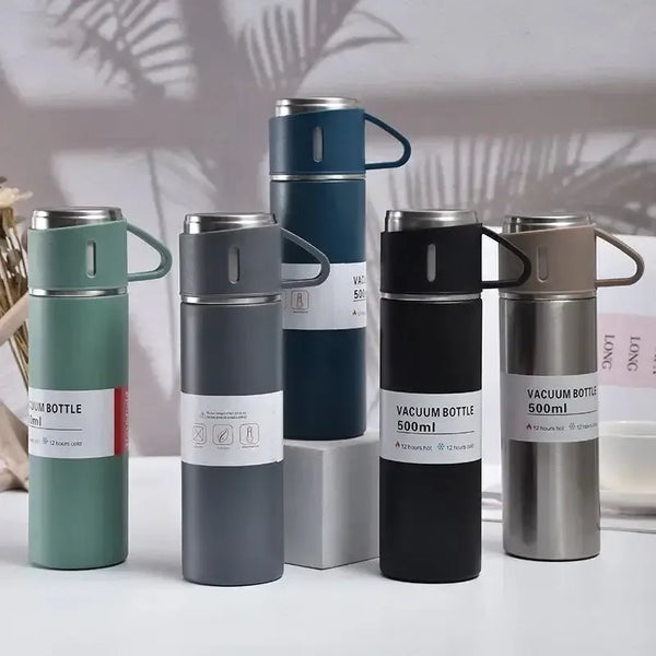500ml Stainless Steel Vacuum Flask Water Bottle With 2 Extra Cups